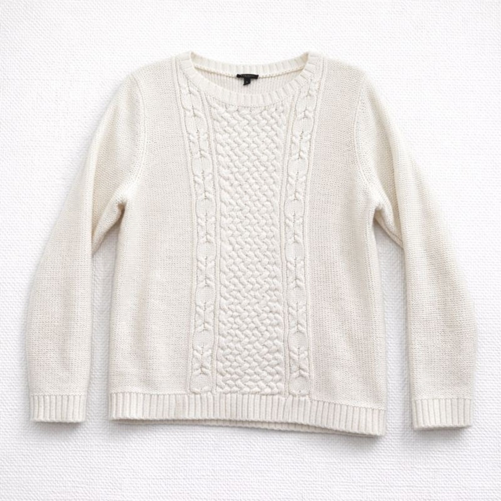 Talbots Cream Cable Knit Sweater Women's Size L Long Sleeve‎ Crew Neck